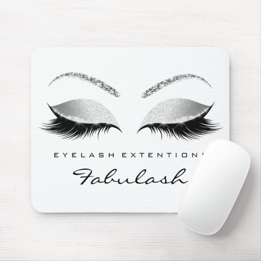 Silver Glitter Branding Beauty Grey White Lashes Muismat (Met muis)