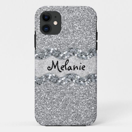 Silver Glitter Bric Brac Monogram Case-Mate iPhone Case (Achterkant)