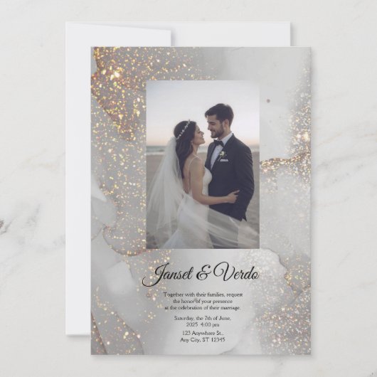 Silver Glitter Bride and Groom Wedding Invitation Kaart (Voorkant)