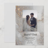 Silver Glitter Bride and Groom Wedding Invitation Kaart (Voorkant / Achterkant)