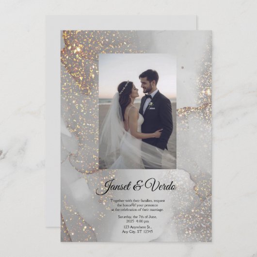 Silver Glitter Bride and Groom Wedding Invitation Kaart (Voorkant / Achterkant)