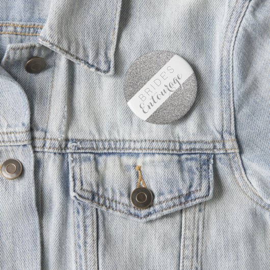 Silver glitter bride's entourage bridesmaid button (In situ)