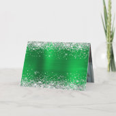 Silver Glitter Bright Green Foil Family Photo Kaart (Achterkant)