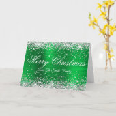 Silver Glitter Bright Green Foil Merry Christmas Kaart (Gele Bloem)