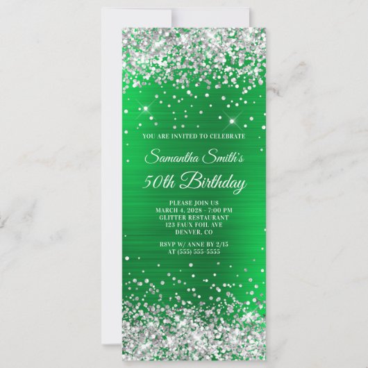 Silver Glitter Bright Green Folie 50th Birthday Kaart (Voorkant)