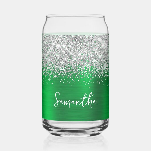 Silver Glitter Bright Green Glam Naam Blikvorm Glas (Voorkant)