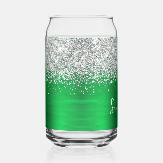 Silver Glitter Bright Green Glam Naam Blikvorm Glas (Rechts)