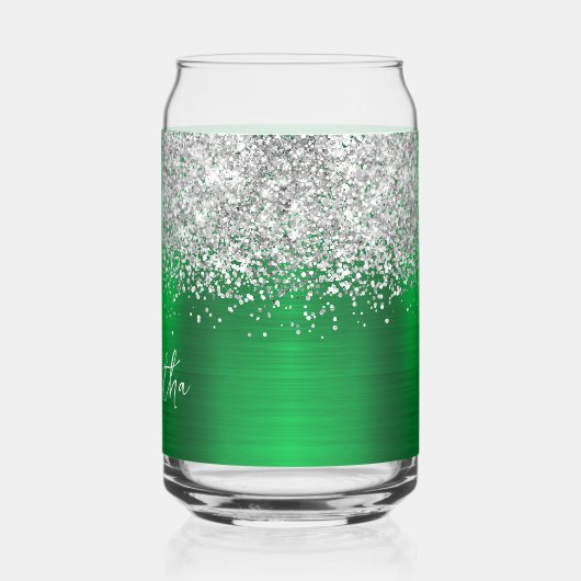 Silver Glitter Bright Green Glam Naam Blikvorm Glas (Links)