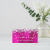 Silver Glitter Bright Hot Pink Folie Online Store Visitekaartje (Staand voorkant)