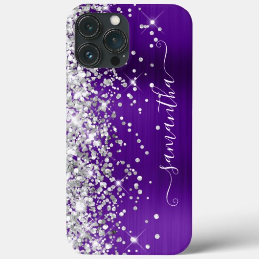 Silver Glitter Bright Paarse Girly Signature Case-Mate iPhone Case (Achterkant)