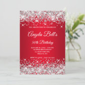 Silver Glitter Bright Red Ombre Fancy Monogram Kaart (Staand voorkant)