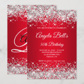 Silver Glitter Bright Red Ombre Fancy Monogram Kaart (Voorkant / Achterkant)