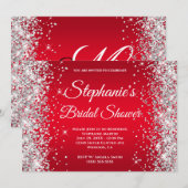 Silver Glitter Bright Red Ombre Fancy Monogram Kaart (Voorkant / Achterkant)