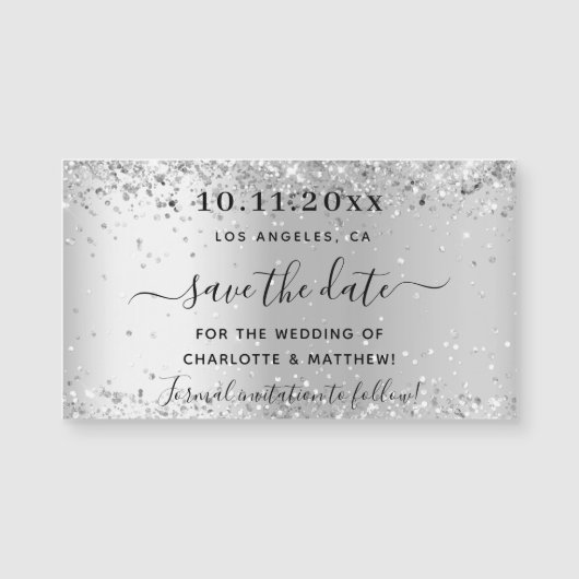 Silver glitter bruiloft behalve de date magnet (Voorkant)