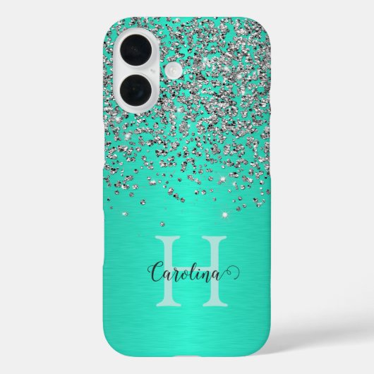 Silver Glitter, Brush Blauwgroen Steel, Gepersonal Case-Mate iPhone Case (Achterkant)