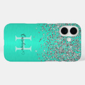 Silver Glitter, Brush Blauwgroen Steel, Gepersonal Case-Mate iPhone Case (Achterkant (horizontaal))