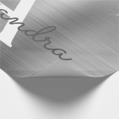 Silver Glitter Brushed Metal Monogram Name Cadeaupapier (Hoek)