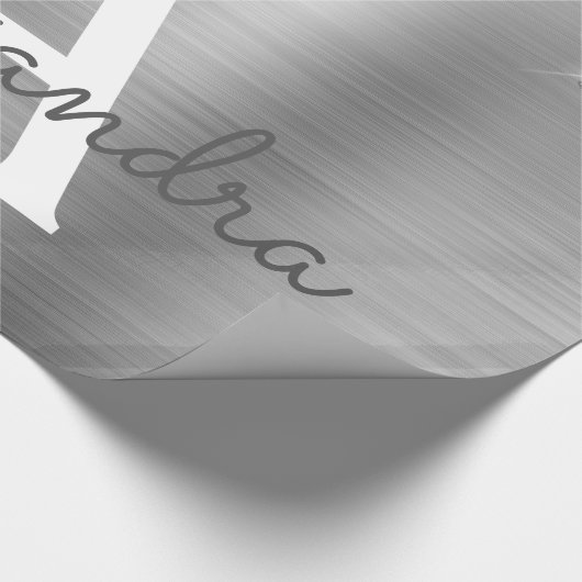 Silver Glitter Brushed Metal Monogram Name Cadeaupapier (Hoek)