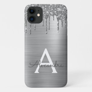 Silver Glitter Brushed Metal Monogram Name Case-Mate iPhone Case