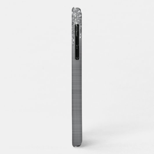 Silver Glitter Brushed Metal Monogram Name Case-Mate iPhone Case (Achterkant/links)