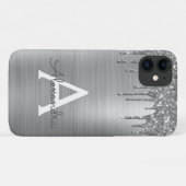 Silver Glitter Brushed Metal Monogram Name Case-Mate iPhone Case (Achterkant (horizontaal))
