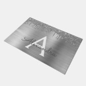 Silver Glitter Brushed Metal Monogram Name Deurmat (Schuin)