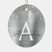 Silver Glitter Brushed Metal Monogram Name Keramisch Ornament (Links)