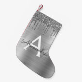 Silver Glitter Brushed Metal Monogram Name Kleine Kerstsok (Voorkant (Hangend))