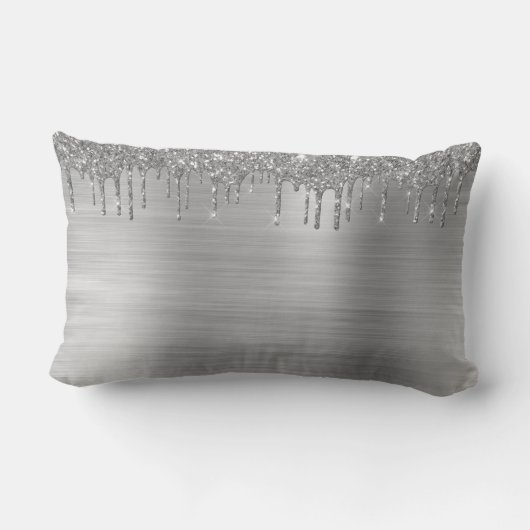 Silver Glitter Brushed Metal Monogram Name Kussen (Achterkant)