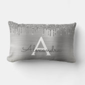 Silver Glitter Brushed Metal Monogram Name Kussen (Voorkant)