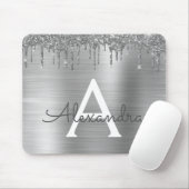 Silver Glitter Brushed Metal Monogram Name Muismat (Met muis)