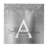 Silver Glitter Brushed Metal Monogram Name Tegeltje (Voorkant)