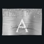 Silver Glitter Brushed Metal Monogram Name Theedoek<br><div class="desc">Silver Faux Foil Metallic Sparkle Glitter Brushed Metal Monogram Name and Initiaal Kitchen Towel. Dit maakt de perfecte liefhebbende 16 verjaardag,  bruiloft,  vrijgezellenfeest,  verjaardagsdag,  baby shower of vrijgezellenfeest voor iemand die van luxe glam en stijl houdt.</div>