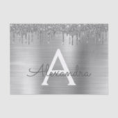 Silver Glitter Brushed Metal Monogram Name Tissuepapier (Voorkant)