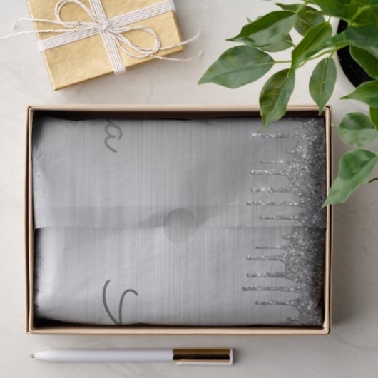 Silver Glitter Brushed Metal Monogram Name Tissuepapier (Geschenk)