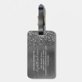 Silver glitter Brushed Metal Monogram Script Bagagelabel (Achterkant verticaal)