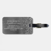 Silver glitter Brushed Metal Monogram Script Bagagelabel (Achterkant horizontaal)