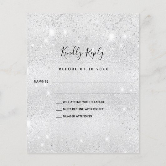 Silver glitter budget bruiloft uitnodiging RSVP Flyer (Achterkant)