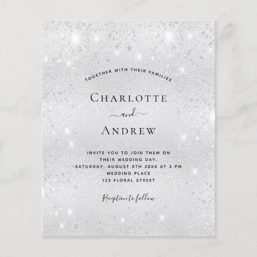 Silver glitter budget bruiloft uitnodiging RSVP Flyer (Voorkant)