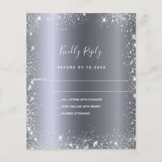 Silver glitter budget uitnodiging bruiloft rsvp flyer (Achterkant)