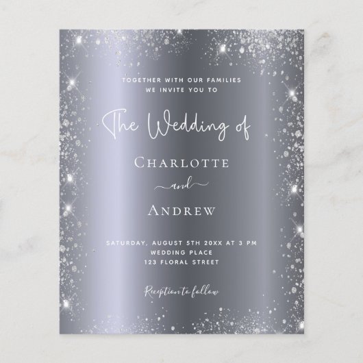 Silver glitter budget uitnodiging bruiloft rsvp flyer (Voorkant)