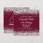 Silver Glitter Burgundy 80th Birthday Kaart (Voorkant / Achterkant)