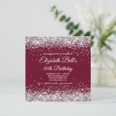 Silver Glitter Burgundy 80th Birthday Kaart (Staand voorkant)