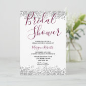 Silver Glitter Burgundy Bridal Shower Kaart (Staand voorkant)
