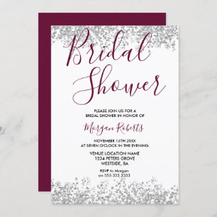 Silver Glitter Burgundy Bridal Shower Kaart