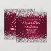 Silver Glitter Burgundy Ombre 90th Birthday Kaart (Voorkant / Achterkant)