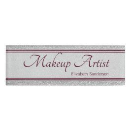 Silver Glitter Burgundy Personalized Makeup Artist Naambadge