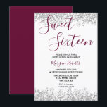 Silver Glitter Burgundy Sweet 16 Party Kaart<br><div class="desc">Silver Glitter Burgundy Sweet 16 Party - kan achtergrondkleur en tekstkleur veranderen naarmate u een prachtige Faux Gold Glitter Confetti Invitation wenst. Collectie in Niche en Nest store. Design Courtesy of Studio Denmark</div>