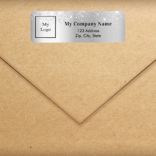 Silver glitter Business logo return address Etiket