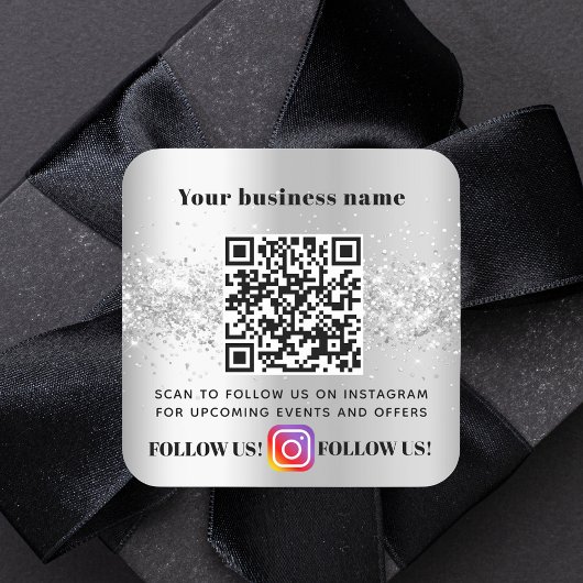 Silver glitter business QR code Instagram Vierkante Sticker